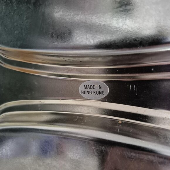 Vintage Silver Toned Serving Tray with Folding Handles Made in Hong Kong - Picture 6 of 8